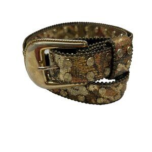 Amiee Lynn Belt M/L Animal Print Leather Gold Studded Metallic Gold Buckle‎